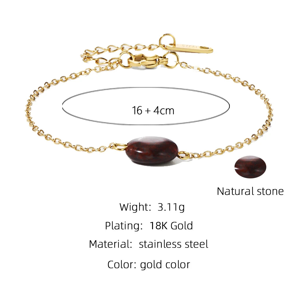 YACHAN Stainless Steel Gold Plated Bracelet for Women High Quality Dark Red Natural Stone Pendants Simple Charm Jewelry