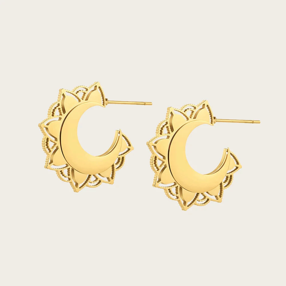 YACHAN Trendy Metal Stainless Steel C-Shaped Hoop Earrings for Women Geometric PVD 18K Gold Plated Waterproof Jewelry