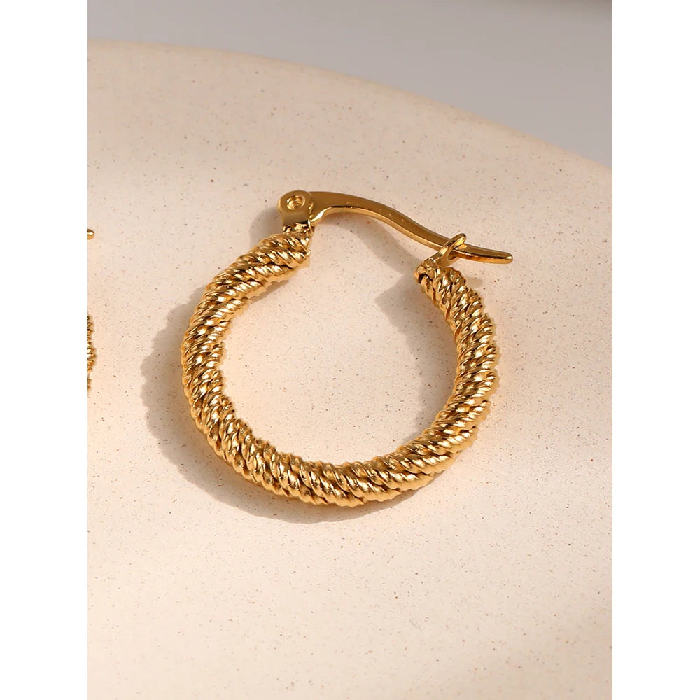 YACHAN 18K Gold Plated Stainless Steel Twisted Hoop Earrings for Women Trendy Ear Buckle Waterproof Jewelry