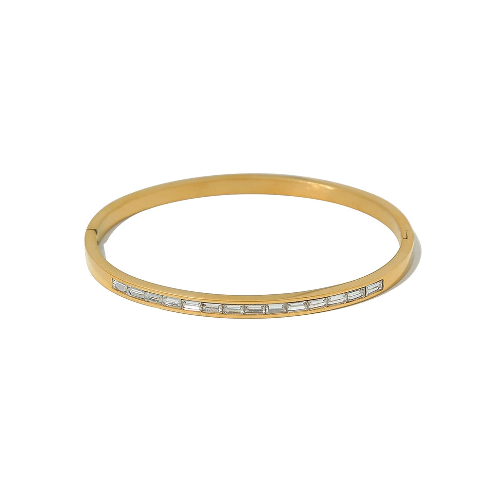 YACHAN Luxury 18K Gold Plated Zircon Crystal Stainless Steel Bracelets for Women Trend Simple Bangles Waterproof Jewelry