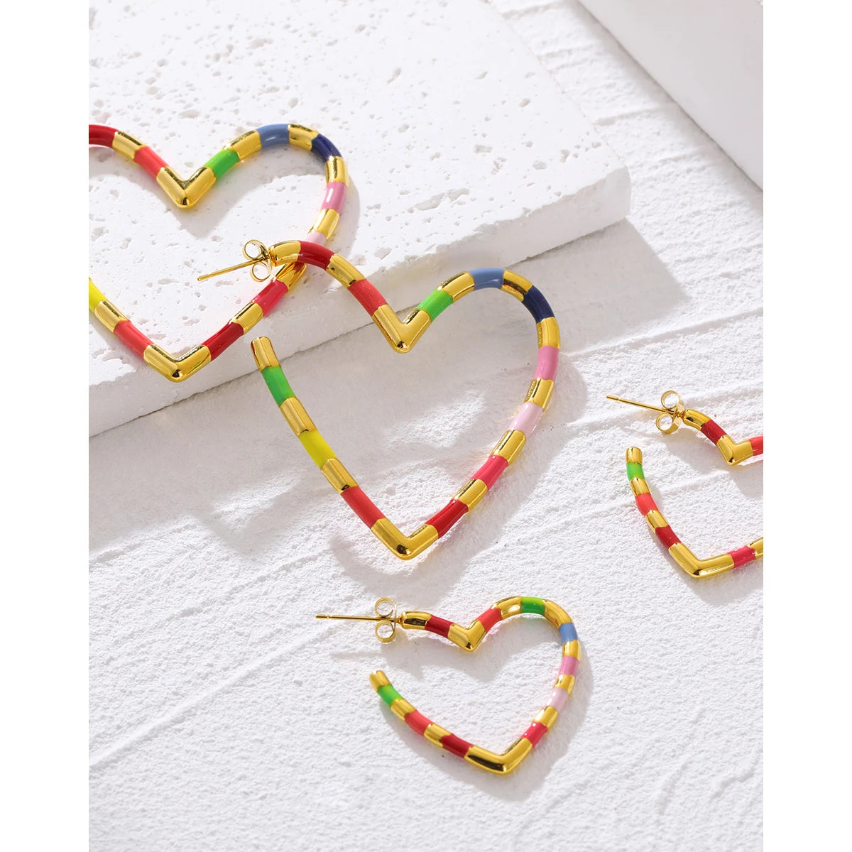 YACHAN New in Colorful Enamel Stainless Steel Heart Piercing Earrings for Women Trendy Cute Vintage Y2K Jewelry Waterproof