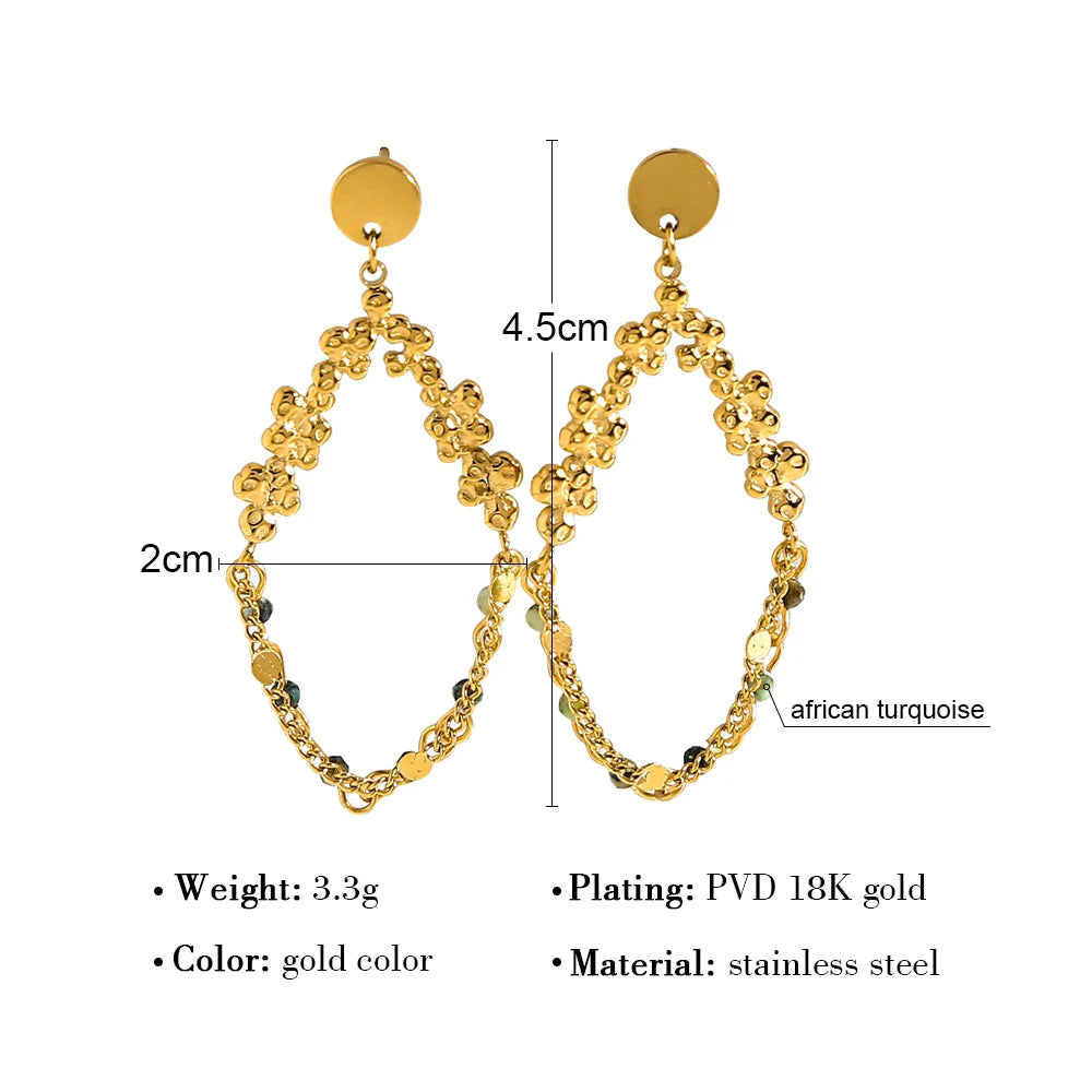 YACHAN 18K Gold PVD Plated Stainless Steel Dangle Earrings for Women Natural Stone Chain Earing Trendy Jewelry Gift