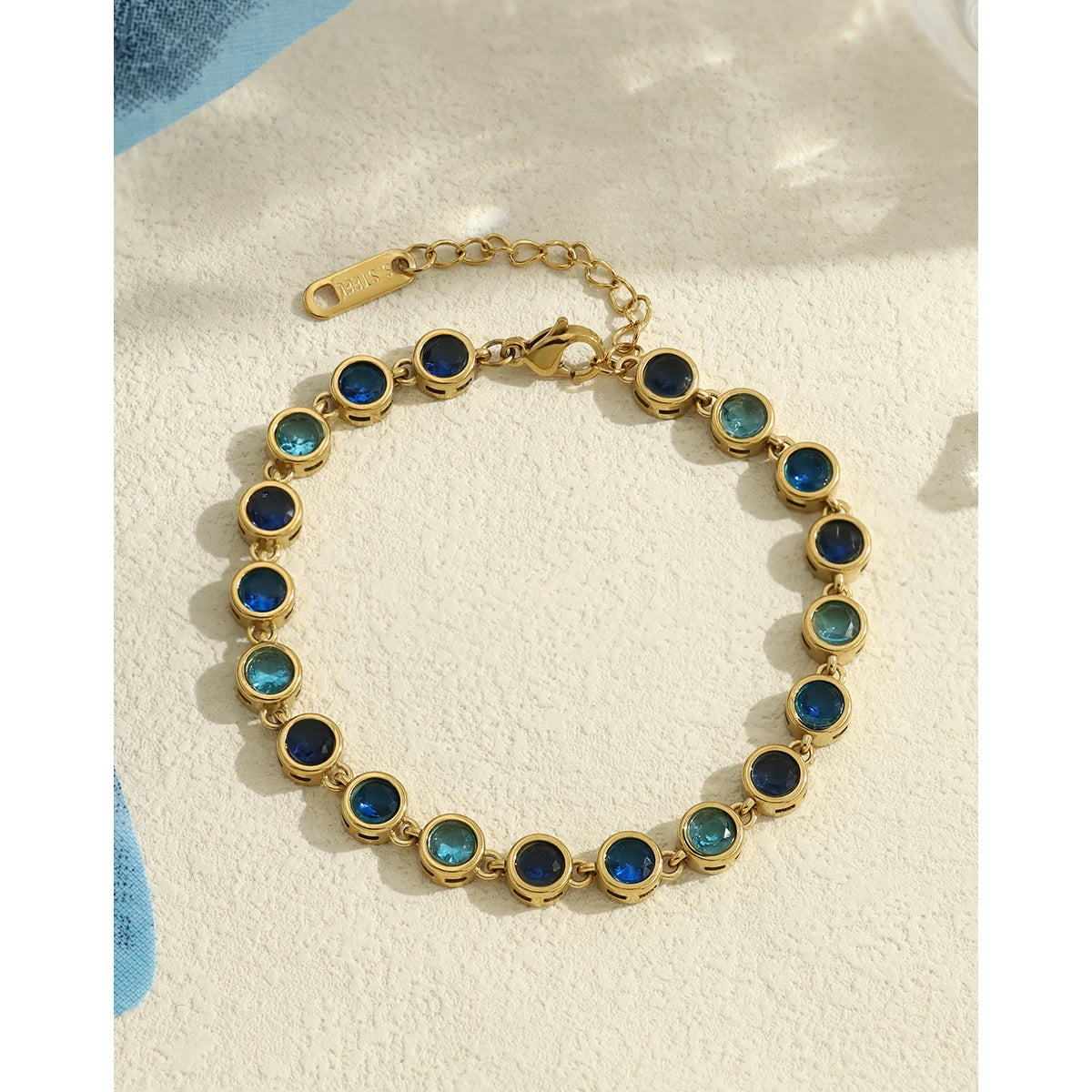 YACHAN Luxury Blue Zircon Crystal Bracelet for Women Chic 18K Gold Plated Stainless Steel Trendy Waterproof Jewelry