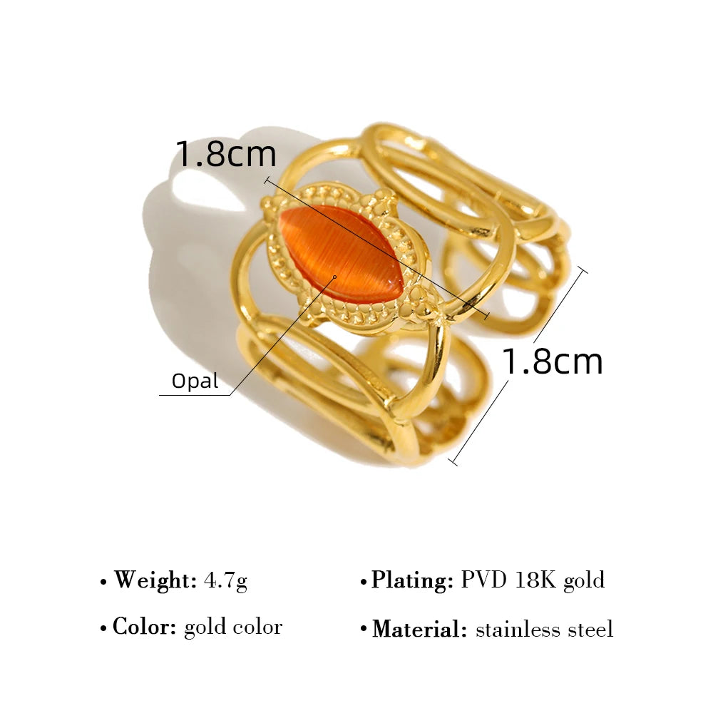YACHAN 18K Gold Plated Stainless Steel Rings for Women Luxury Opal Vintage Aesthetic Designer Jewelry Waterproof
