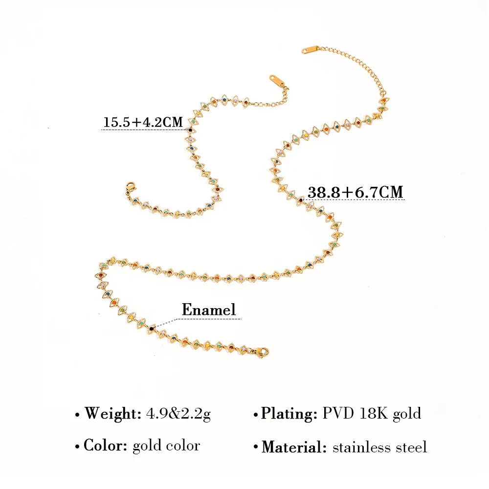 YACHAN 18K Gold Plated French Stainless Steel Necklace for Women Colorful Enamel Charm Clavicle Choker Jewelry Set