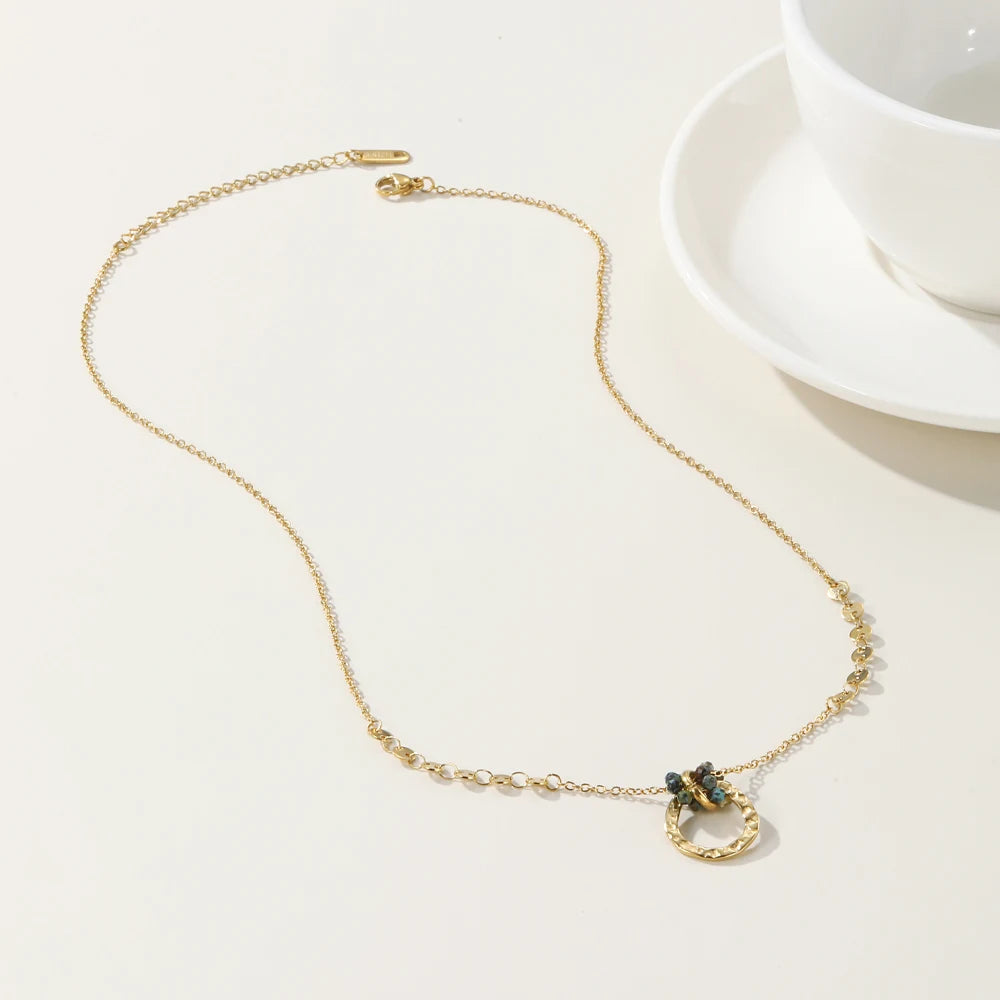 Stainless Steel Chains Necklaces for Women African Turquoise Natural Stone Pendant 18K Gold PVD Plated Jewelry Gift