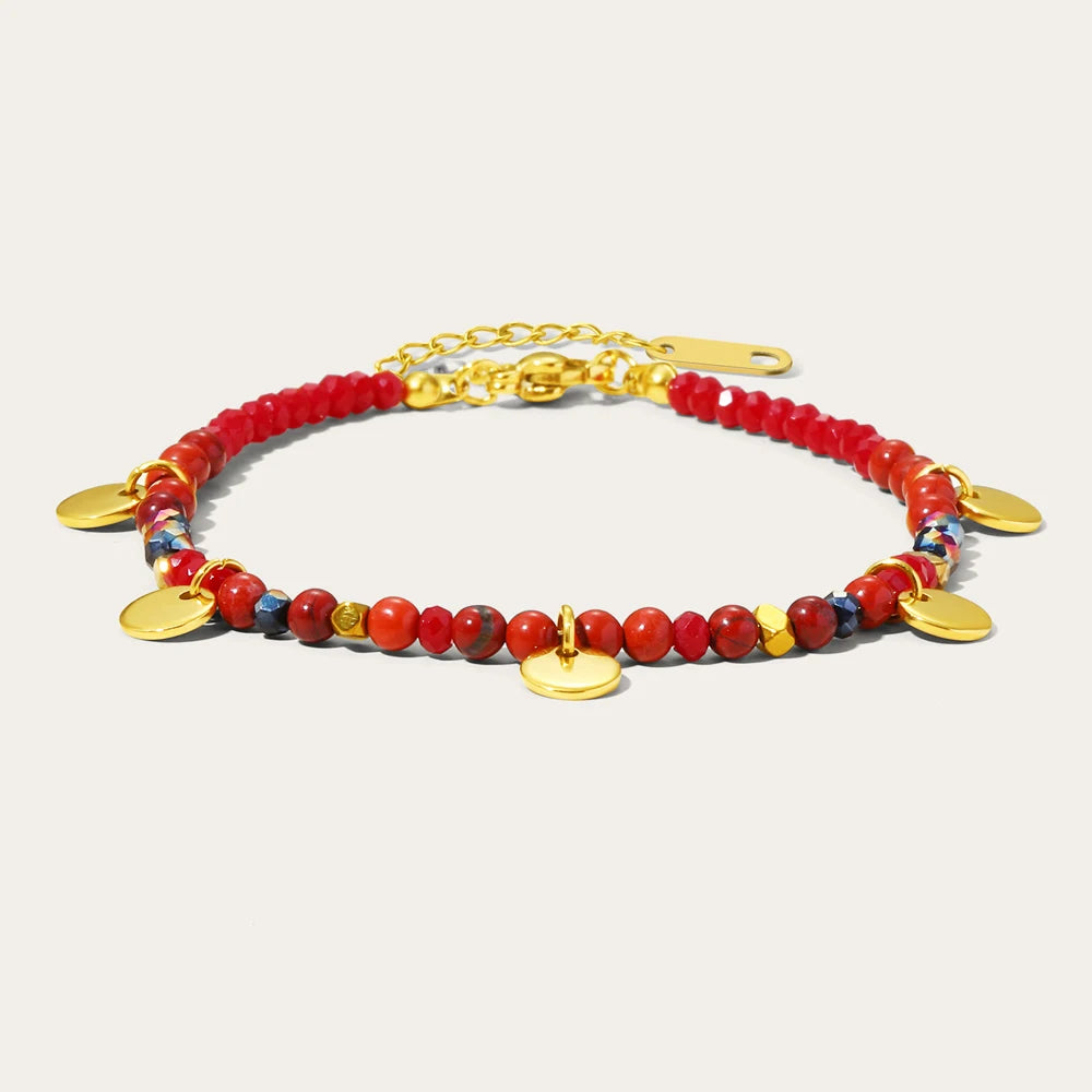 YACHAN Colorful Natural Stone Bead Handmade Link Bracelet Beaded Stainless Steel Bangle Y2K Bohemia Fashion Trendy Charm Jewelry