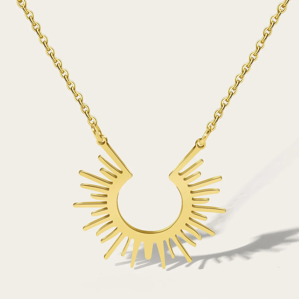 YACHAN Stainless Steel Chain Necklace for Woman Geometric Pendant Golden Half Circle Spiked Choker Necklaces Trendy Jewelry