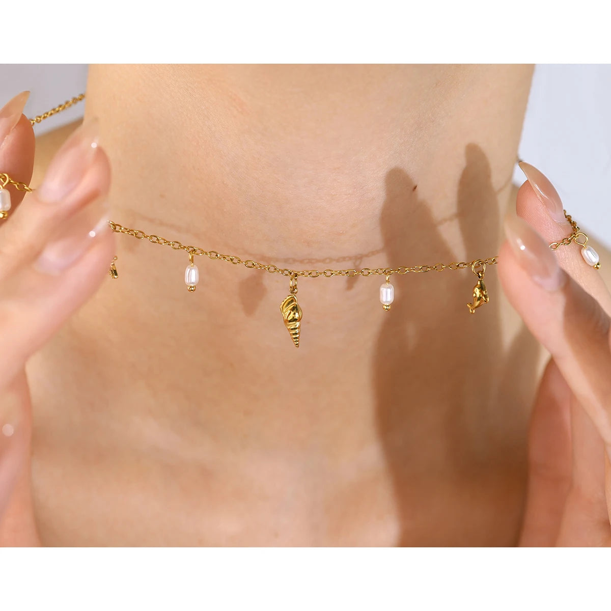 YACHAN Stainless Steel Ocean Charms Necklace for Women Trendy Chic Beach Waterproof Holiday 18K Gold Plated Jewelry