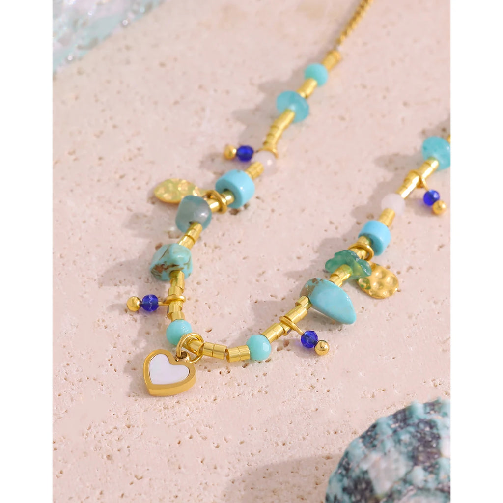 YACHAN Boho Luxury Natural Stone Stainless Steel Necklace for Women Vintage Ethnic Chic 18K Gold Plated Trendy Jewelry