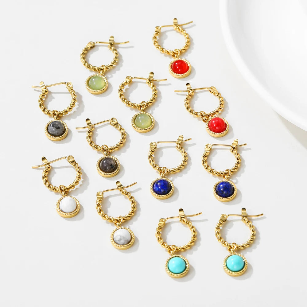 YACHAN French Vintage Natural Stone Drop Earrings Lapis Lazuli Opal Gold Plated Stainless Steel Luxury Jewelry