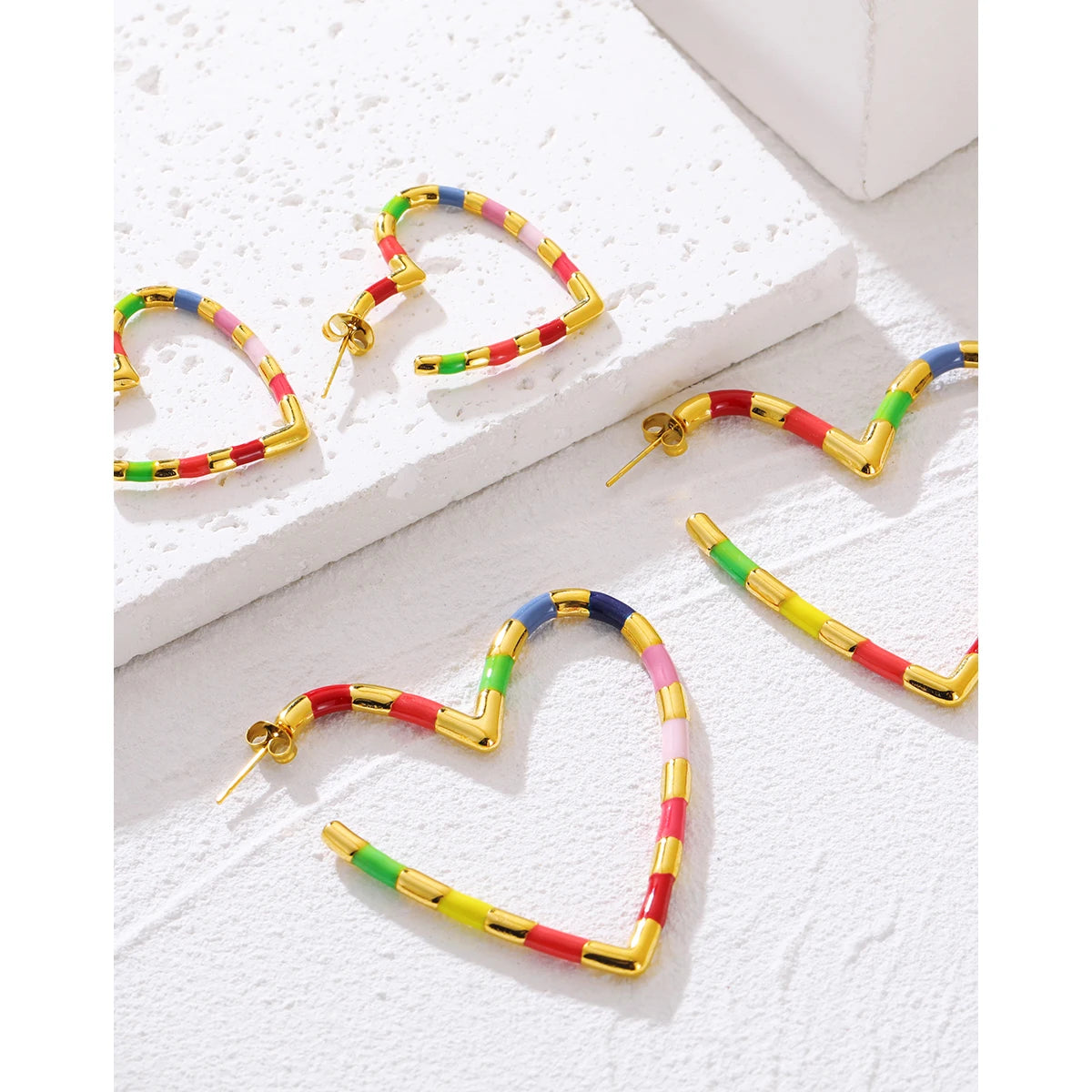 YACHAN New in Colorful Enamel Stainless Steel Heart Piercing Earrings for Women Trendy Cute Vintage Y2K Jewelry Waterproof