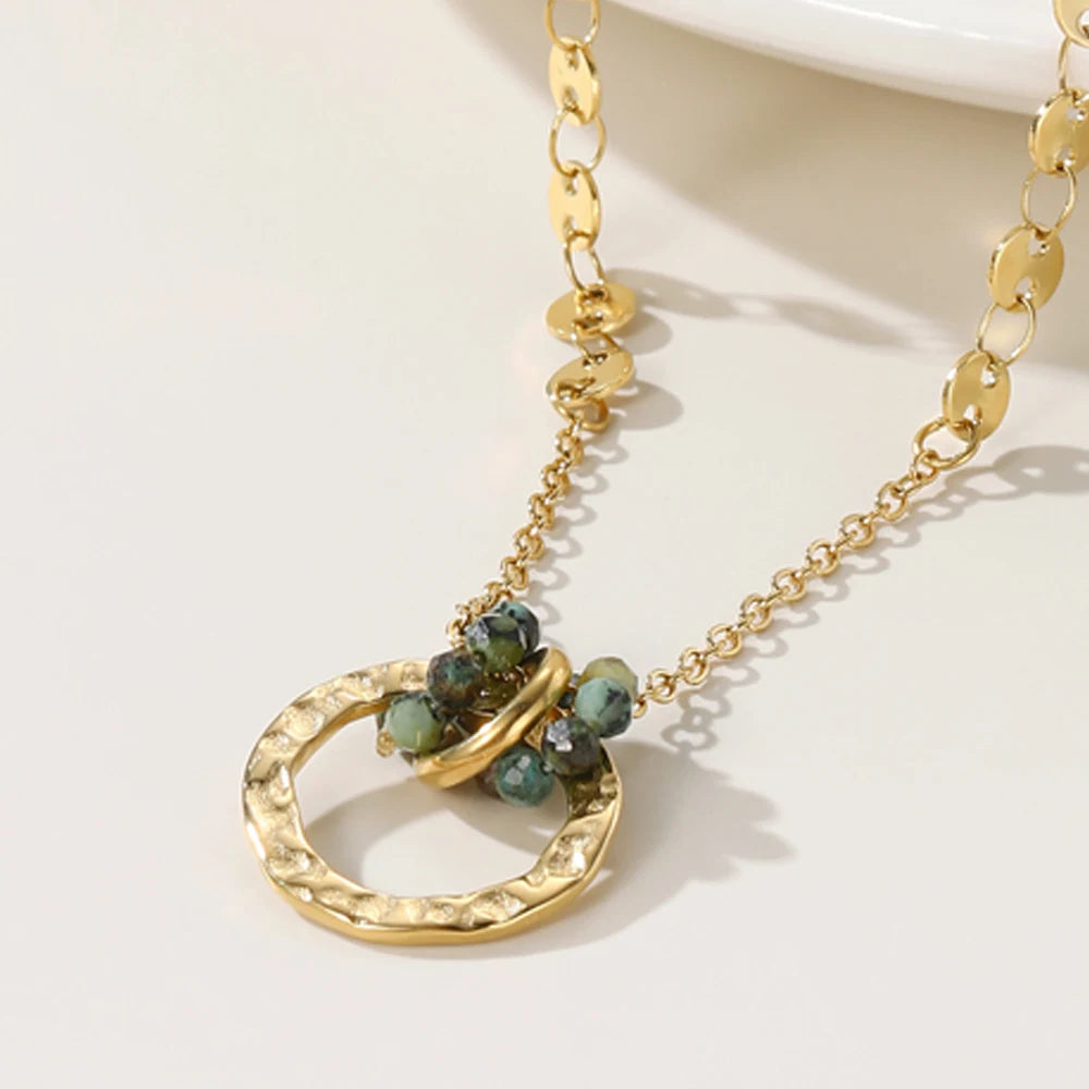 Stainless Steel Chains Necklaces for Women African Turquoise Natural Stone Pendant 18K Gold PVD Plated Jewelry Gift