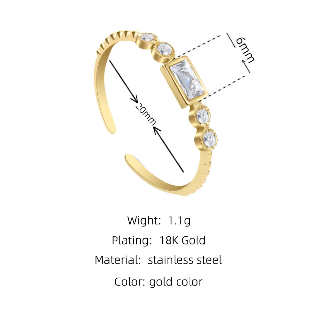 YACHAN Gold Plated Stainless Steel Fashion Classic Simple Zircon Crystal Rings for Women Wedding Jewelry