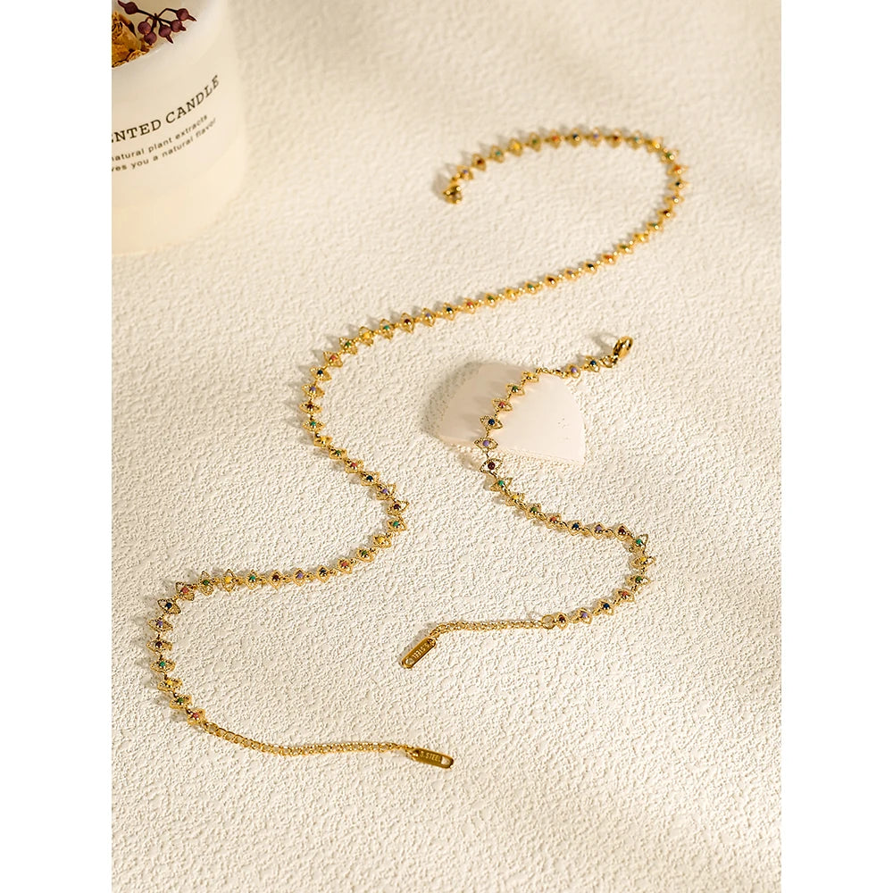 YACHAN 18K Gold Plated French Stainless Steel Necklace for Women Colorful Enamel Charm Clavicle Choker Jewelry Set