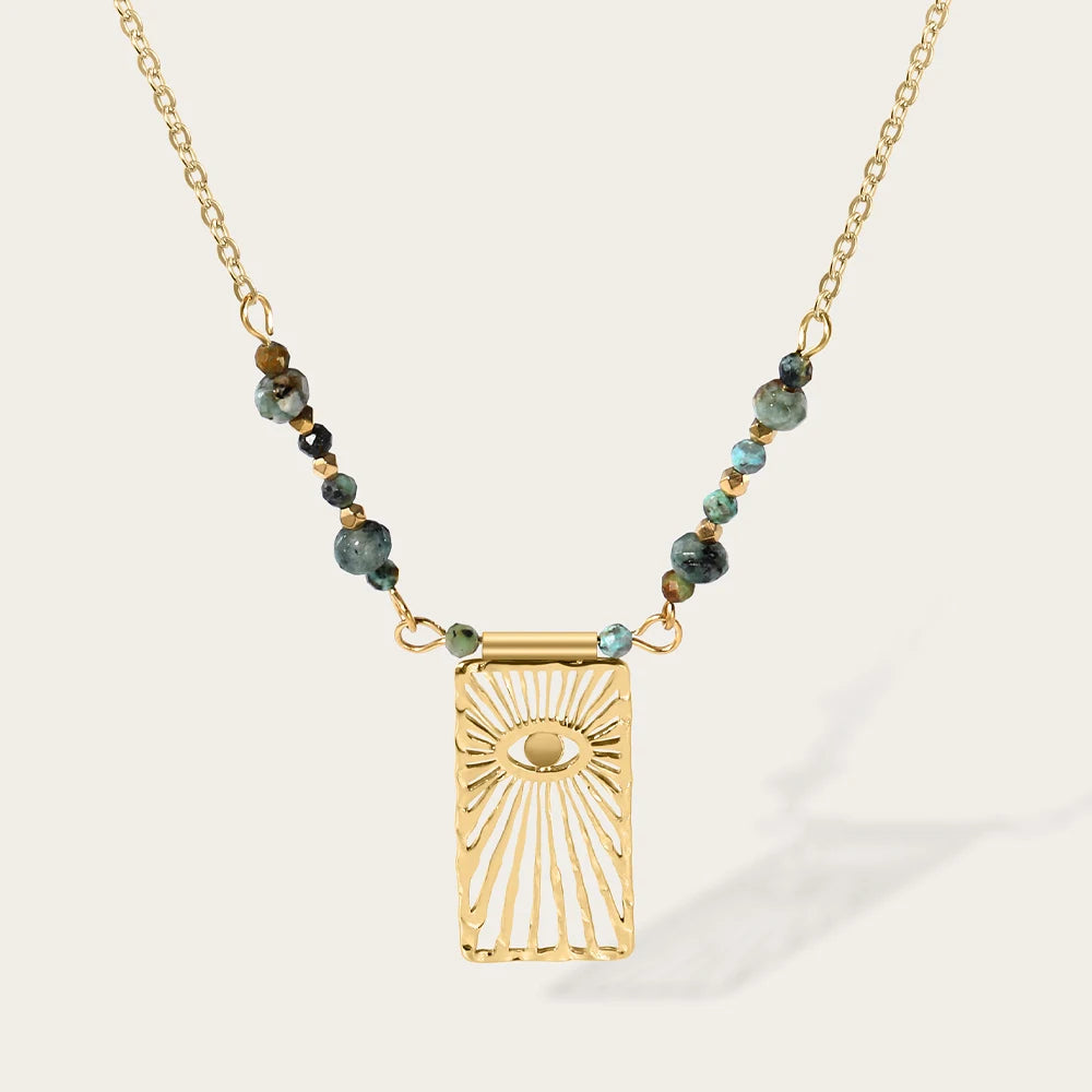 YACHAN Stainless Steel Beaded Chains Splice Eye Necklaces for Women Turquoise Natural Stone 18K Gold PVD Plated Trendy Jewelry