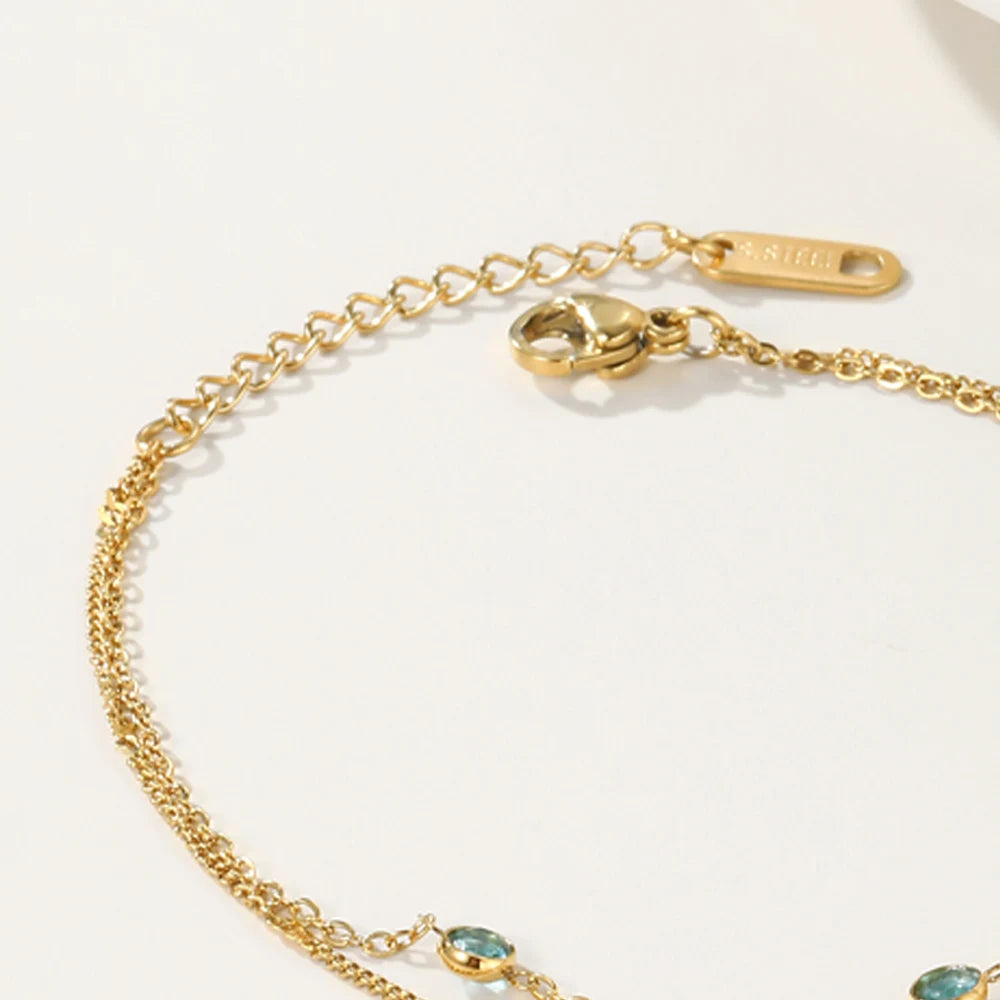YACHAN Stainless Steel Double Layer Splic Chain Bracelets Crystal Inlay 18K Gold Plated Chains Bracelet Simple Trendy Jewelry