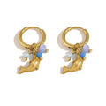 YACHAN Trendy 18K Gold Plated Stainless Steel Ocean Animal Dangle Hoop Earrings for Women Cute Dolphin Charm Beach Jewelry