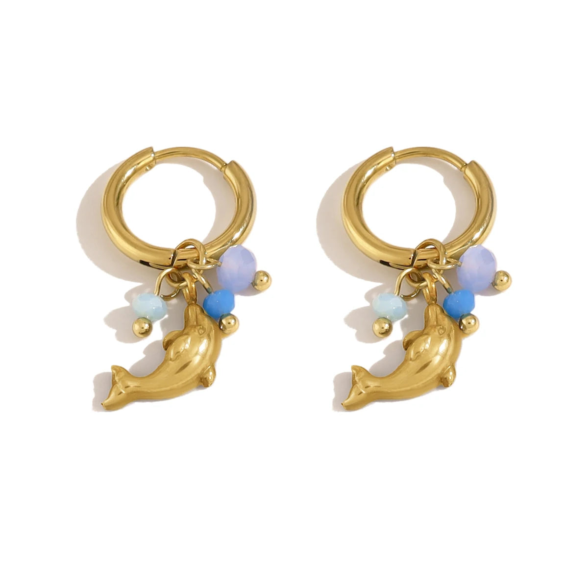 YACHAN Trendy 18K Gold Plated Stainless Steel Ocean Animal Dangle Hoop Earrings for Women Cute Dolphin Charm Beach Jewelry