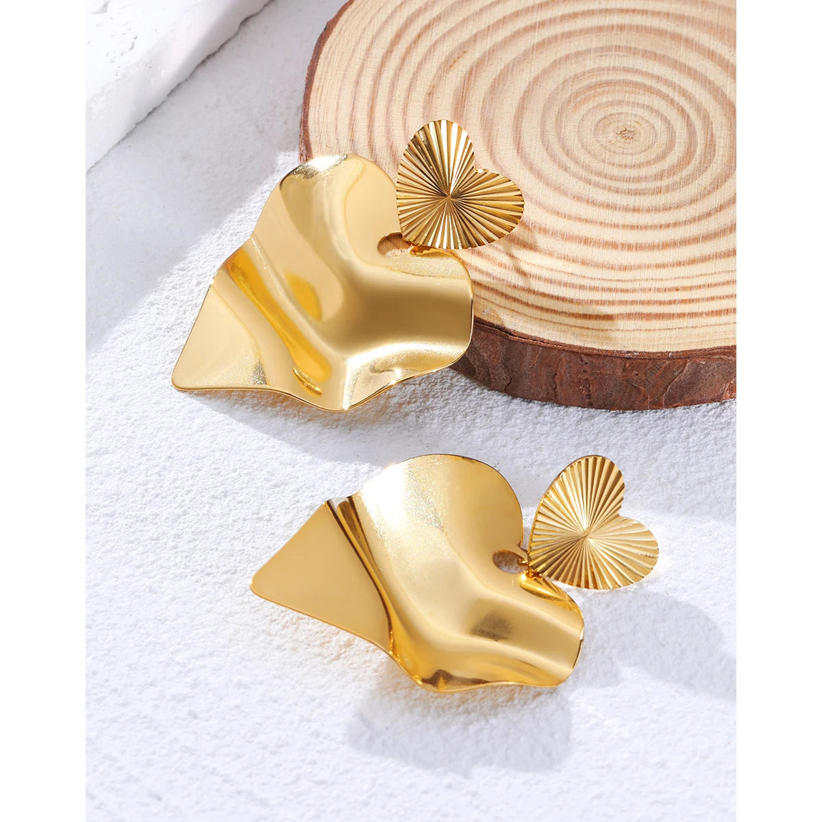 YACHAN Irregular Heart Drop Earrings for Women 18K Gold Plated Chic Individual Trendy Retro Jewelry Waterproof