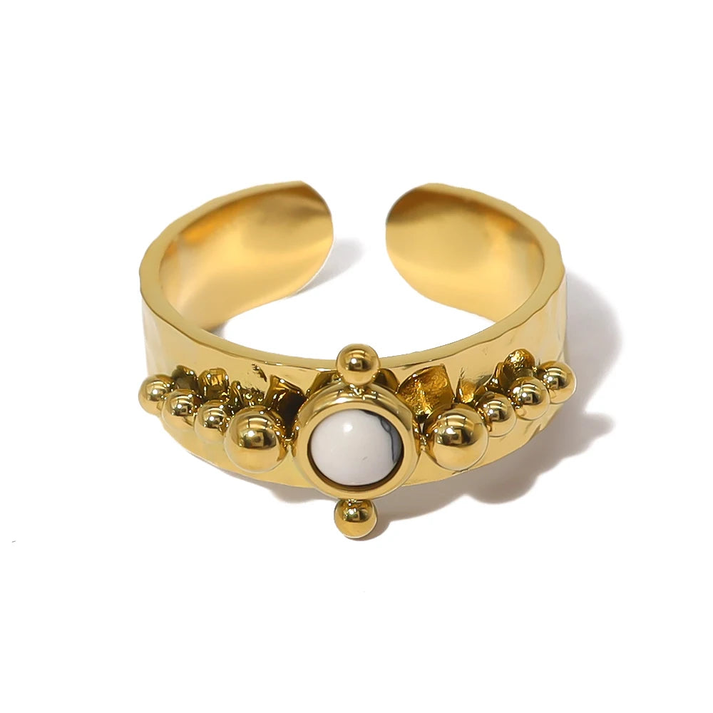 YACHAN Luxury 18K Gold Plated Stainless Steel Rings for Women Black White Blue Natural Stone Trendy Vintage Aesthetic Jewelry