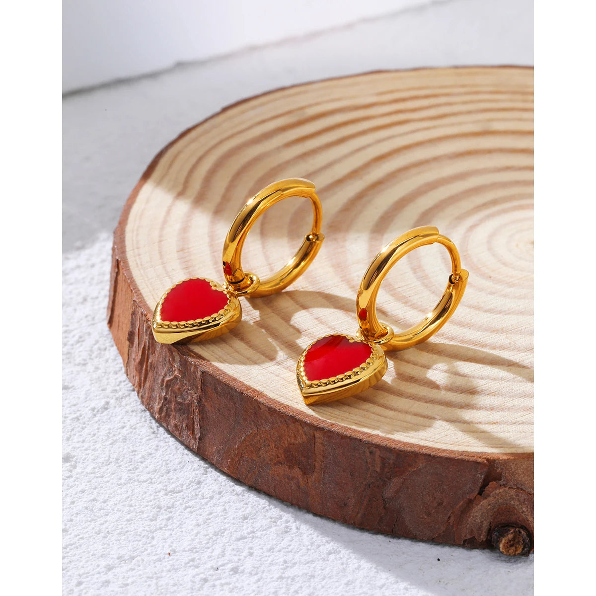 YACHAN Red Heart Stainless Steel Hoop Earrings for Women 18K Gold Plated Chic Cute Trendy Jewelry Waterproof