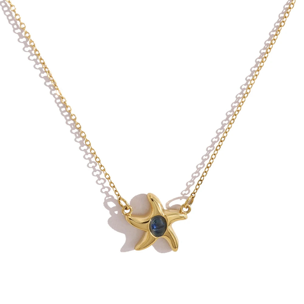 YACHAN 18K Gold Plated Stainless Steel Cute Crab Pendant Necklace for Women Blue CZ Ocean Animal Jewelry Waterproof