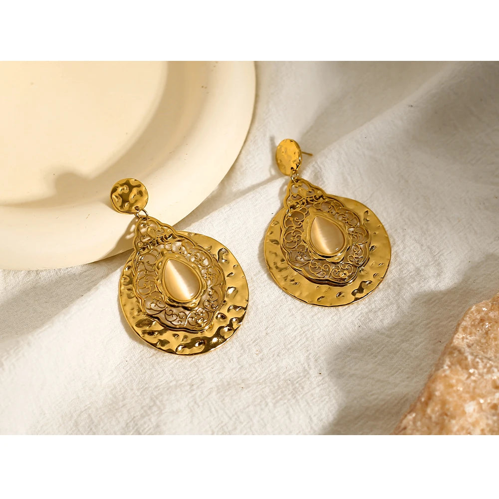 YACHAN 18K Gold PVD Plated 316L Stainless Steel Dangle Earring for Women Opal Drop Earrings for Women 2023 Trending Jewelry Gift