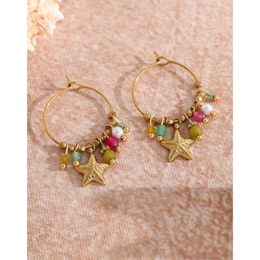 YACHAN Stainless Steel Star Charm Hoop Earrings for Women Vintage Y2K Accessories 18K Gold Plated Trendy Jewelry