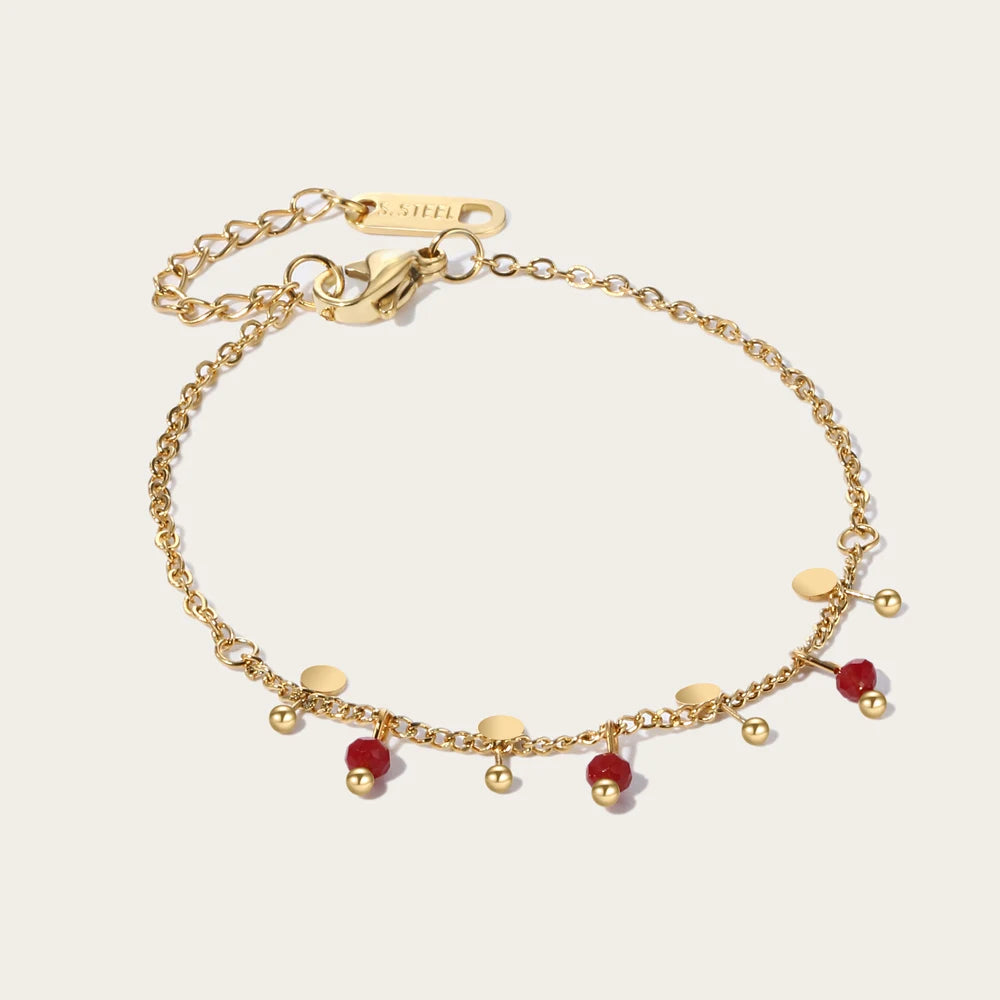 YACHAN 18K Gold Plated Stainless Steel Chain Bracelets Charms Red Acrylic Ball Bracelet Simple 2023 New Trendy Charm Jewelry