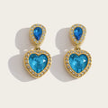YACHAN Vintage Elegant Blue Crystal Heart Drop Earrings for Women Chic 18K Gold Plated Stainless Steel Trendy Jewelry