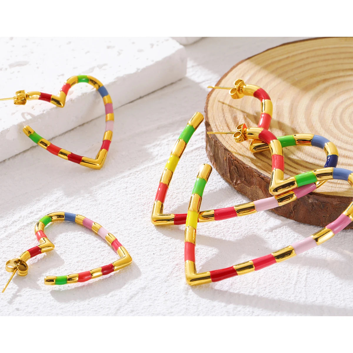 YACHAN New in Colorful Enamel Stainless Steel Heart Piercing Earrings for Women Trendy Cute Vintage Y2K Jewelry Waterproof