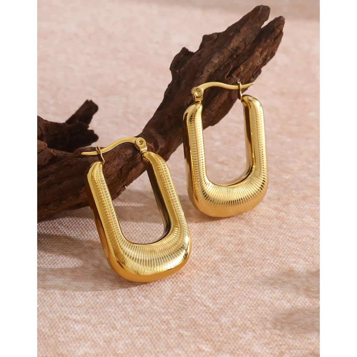 YACHAN 18K Gold Plated Stainless Steel Geometric Hoop Earrings for Women Vintage Statement Tarnish Free Jewelry