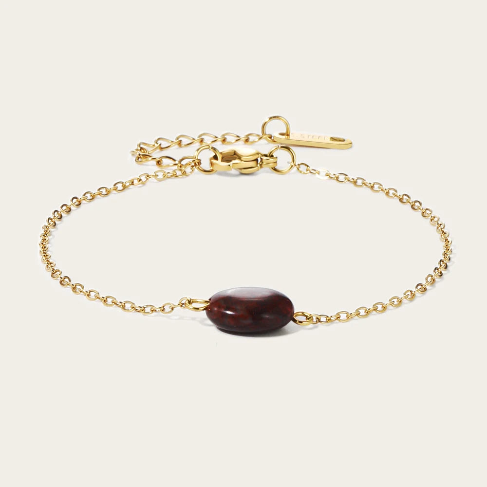 YACHAN Stainless Steel Gold Plated Bracelet for Women High Quality Dark Red Natural Stone Pendants Simple Charm Jewelry
