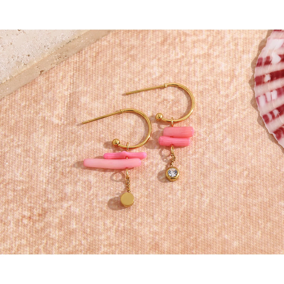 YACHAN Irregular Pink Coral Irregular Dangle Earrings for Women Trendy Elegant Charm 18K Gold Plated Stainless Steel Jewelry