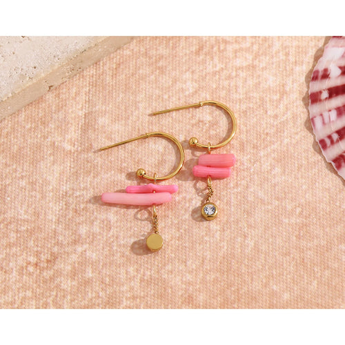 YACHAN Irregular Pink Coral Irregular Dangle Earrings for Women Trendy Elegant Charm 18K Gold Plated Stainless Steel Jewelry