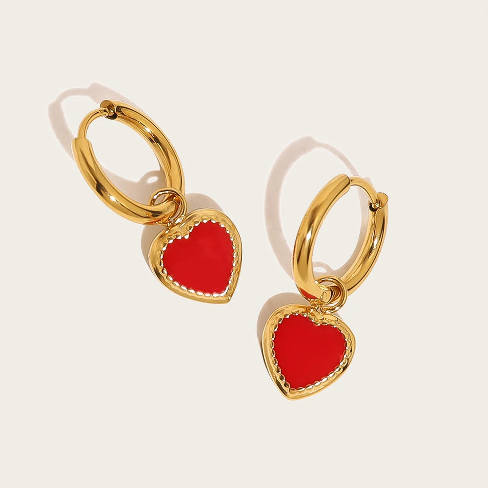 YACHAN Red Heart Stainless Steel Hoop Earrings for Women 18K Gold Plated Chic Cute Trendy Jewelry Waterproof