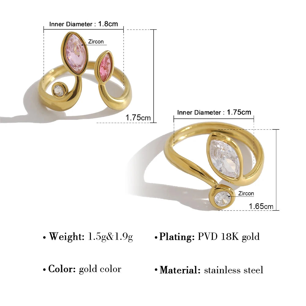 YACHAN New in Zircon Crystal Leaf Stainless Steel Rings for Women Chic Exquisite 18K Gold Plated Waterproof Jewelry