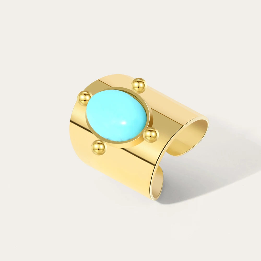 YACHAN Water Proof Stainless Steel Glossy Ring for Women Green Natural Stone Opening Gold Plated Rope Rings Trendy Jewelry Gift