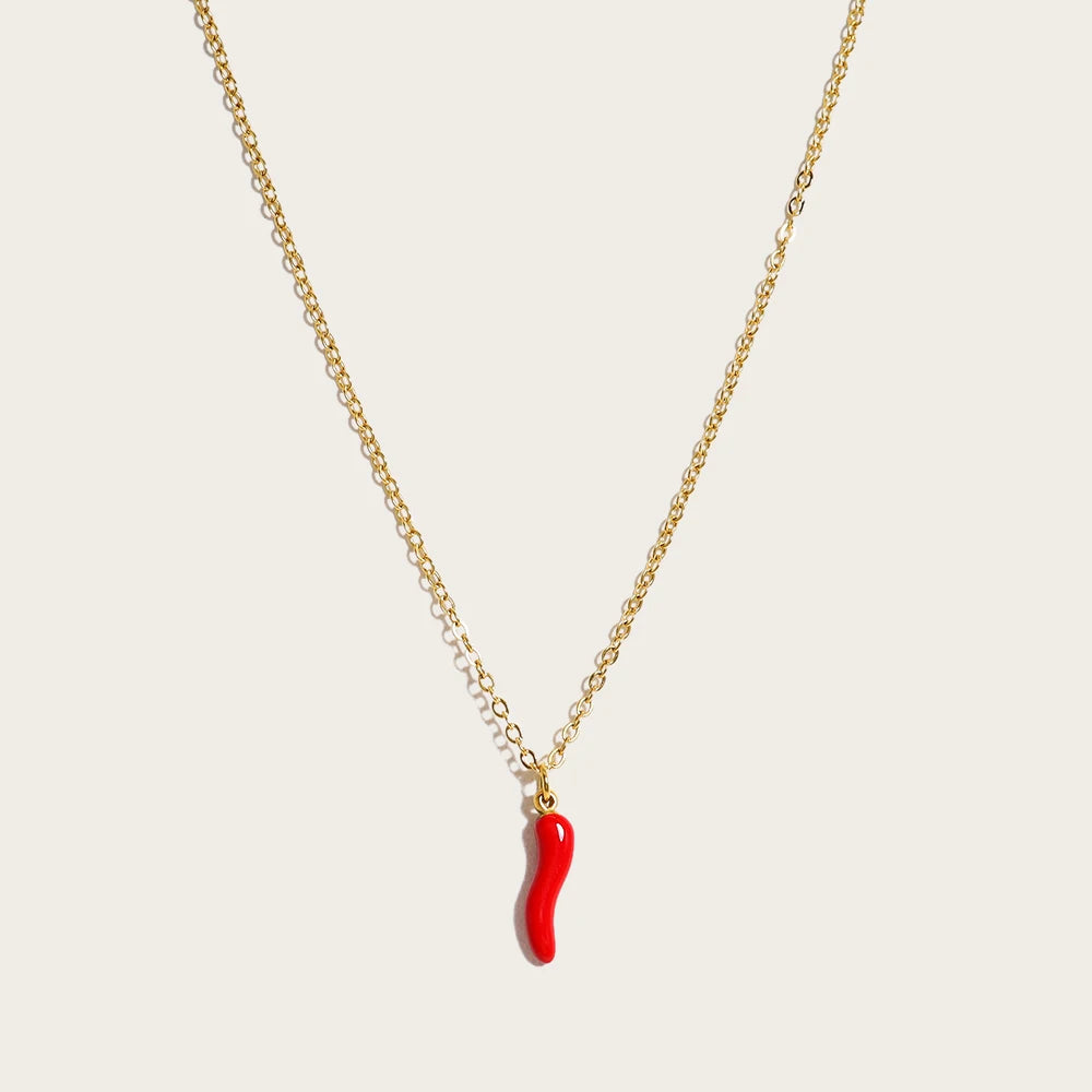 YACHAN Minimalist 18K Gold Plated Stainless Steel Chains Necklace for Women Creative Enamel Red Hot Pepper Pendant Cute Jewelry