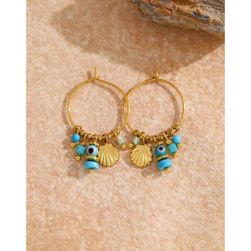 YACHAN Vintage Blue Stone Stainless Steel Hoop Earrings for Women Chic Charms Exquisite 18K Gold Plated Jewelry