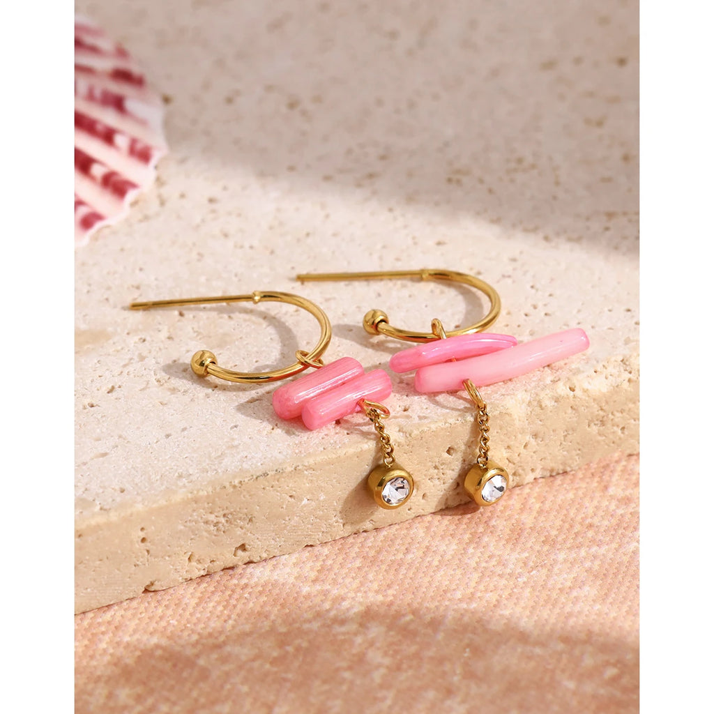 YACHAN Irregular Pink Coral Irregular Dangle Earrings for Women Trendy Elegant Charm 18K Gold Plated Stainless Steel Jewelry