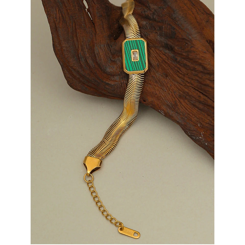 YACHAN 18K Plated Gold Stainless Steel Coarse Snake Chain Bracelet for Women Natural Shell Stone Chains Bracelets Trendy Jewelry