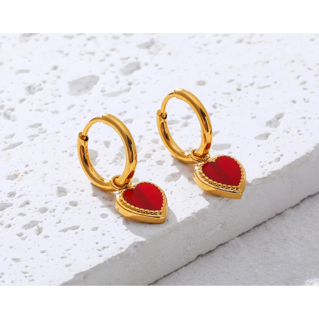 YACHAN Red Heart Stainless Steel Hoop Earrings for Women 18K Gold Plated Chic Cute Trendy Jewelry Waterproof