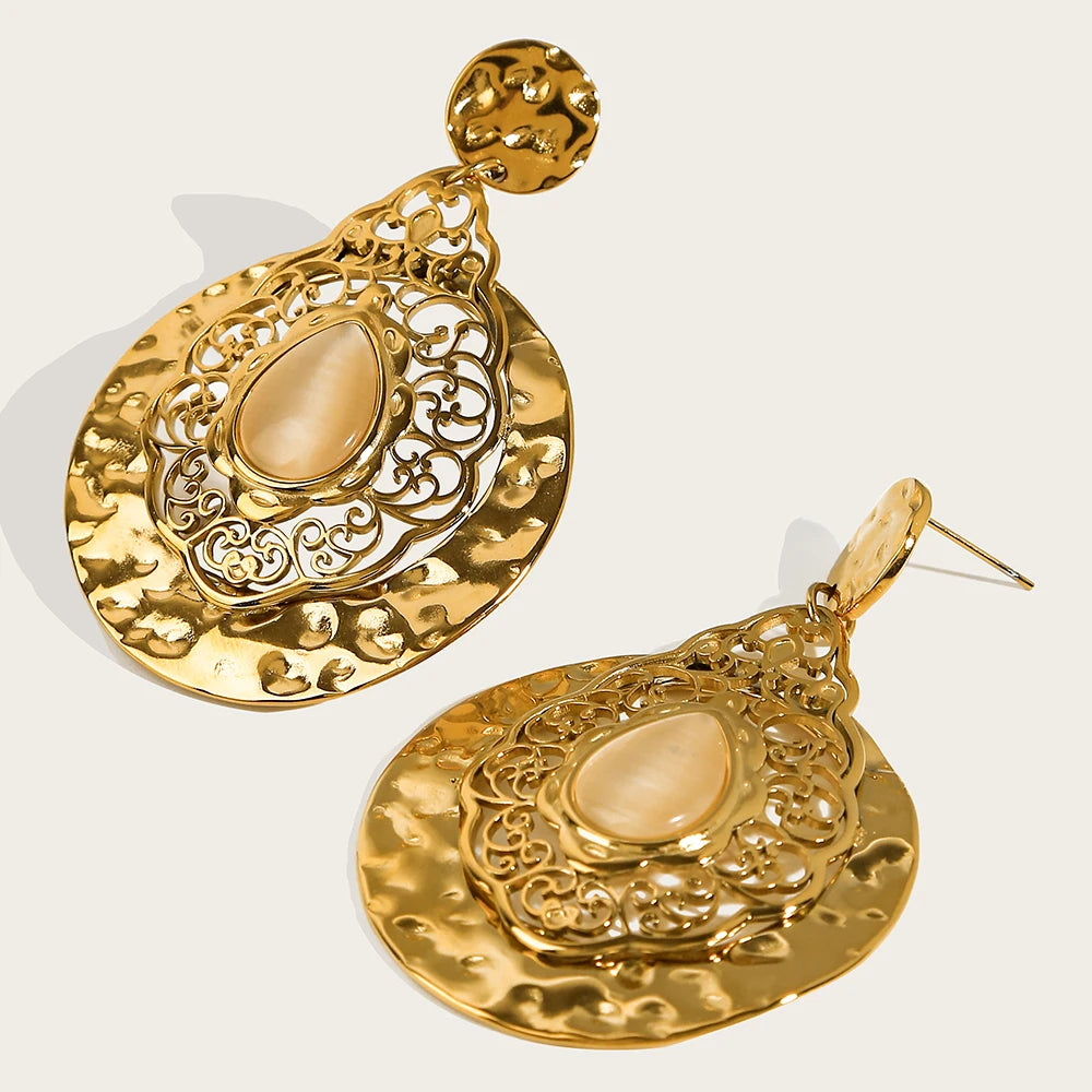 YACHAN 18K Gold PVD Plated 316L Stainless Steel Dangle Earring for Women Opal Drop Earrings for Women 2023 Trending Jewelry Gift