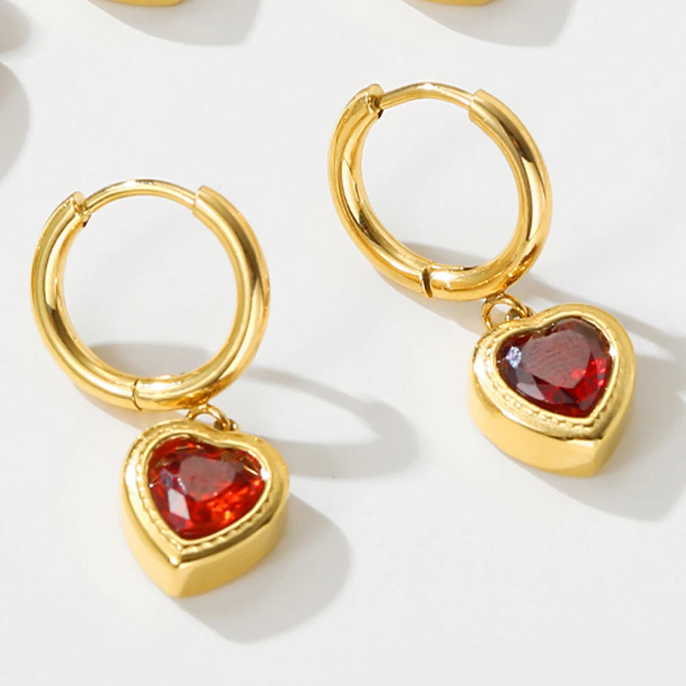 YACHAN Luxury Zircon Crystal Heart Dangle Earrings for Women Trendy Classic Charm Jewelry