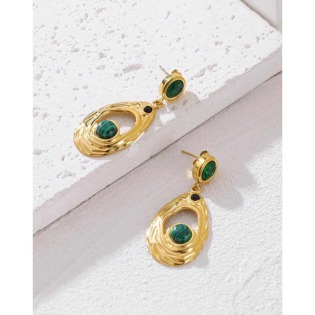 YACHAN Stainless Steel Luxury Green Stone Zircon Drop Earrings for Women Irregular Dangle Earring Aesthetic Jewelry