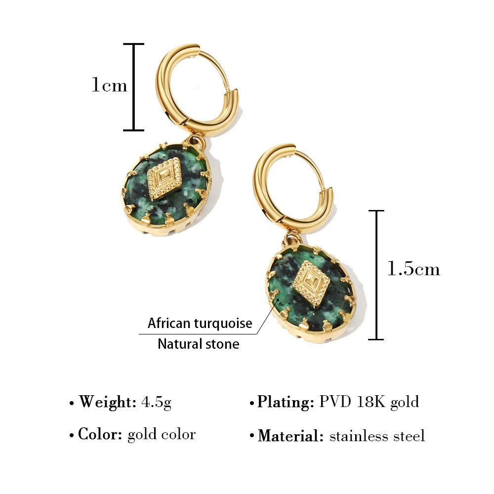 YACHAN Stainless Steel Drop Earrings for Women African Turquoise Natural Stone 18K Gold Plated Hoop Earring Trendy Jewelry Gift