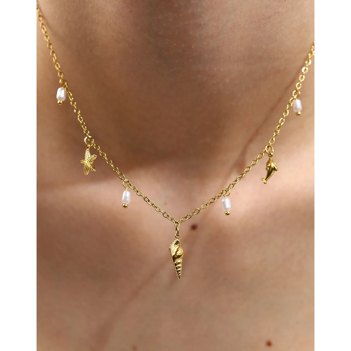 YACHAN Stainless Steel Ocean Charms Necklace for Women Trendy Chic Beach Waterproof Holiday 18K Gold Plated Jewelry