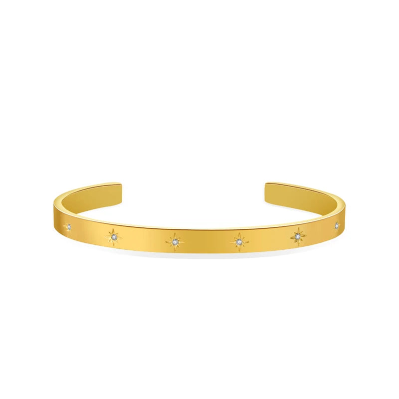 YACHAN Luxury 18K Gold Plated Zircon Crystal Stainless Steel Bracelets for Women Trend Simple Bangles Waterproof Jewelry